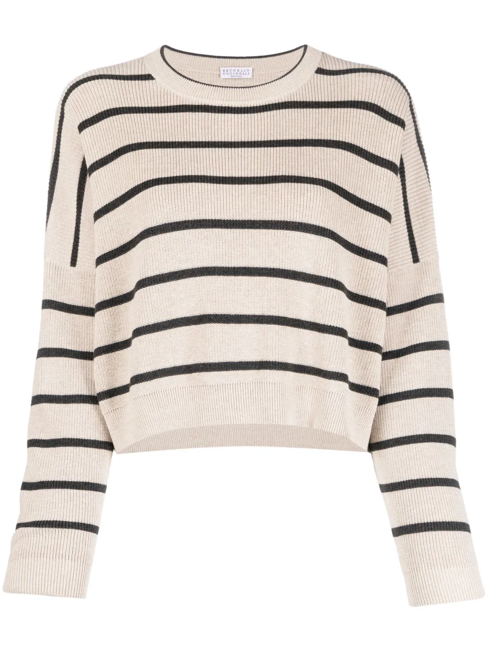 Brunello Cucinelli pull en coton à rayures - Tons neutres Brunello Cucinelli pull en coton à rayures - Tons neutres