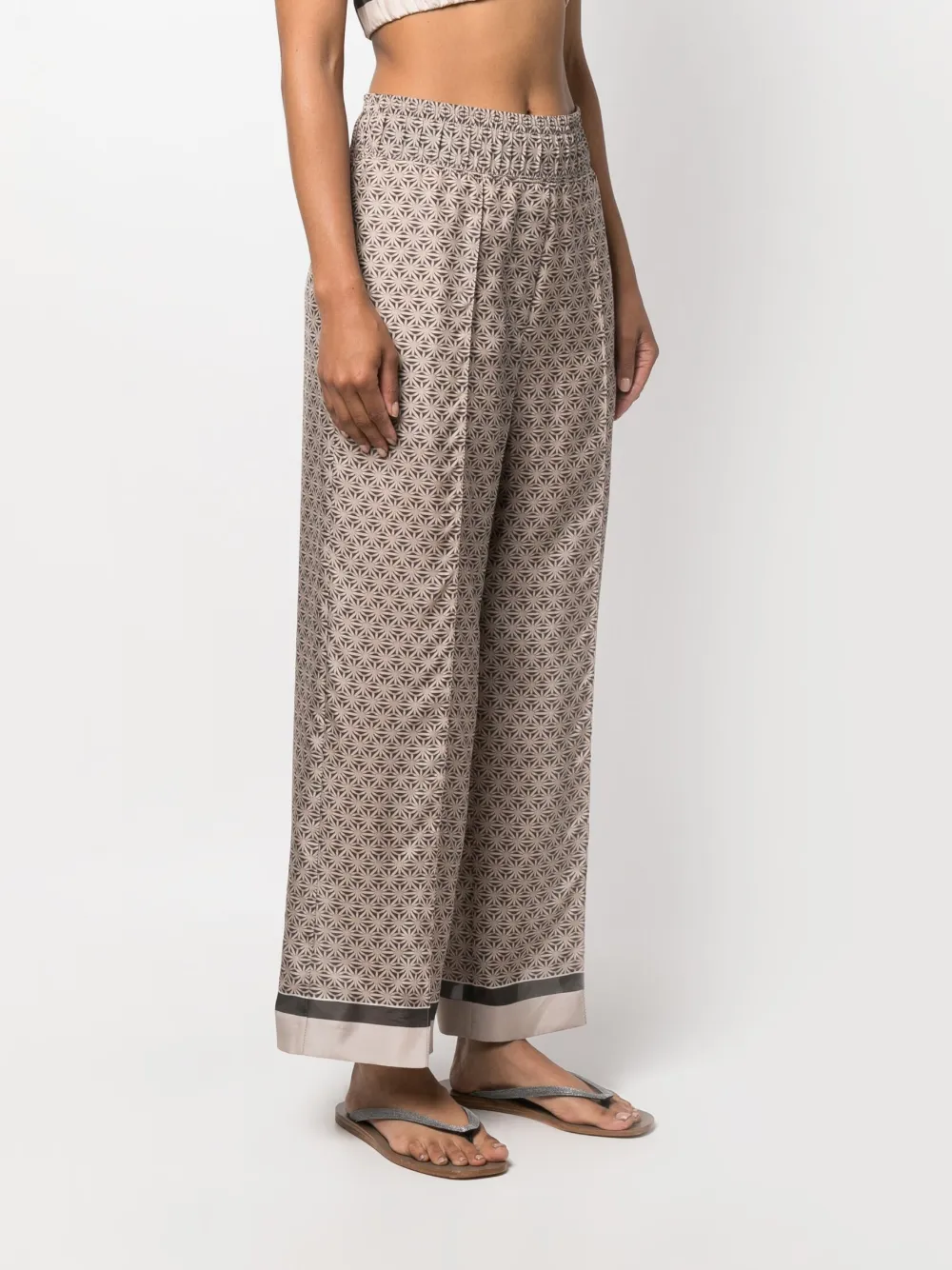 Brunello Cucinelli Printed Cropped Wide-leg Trousers In Nude