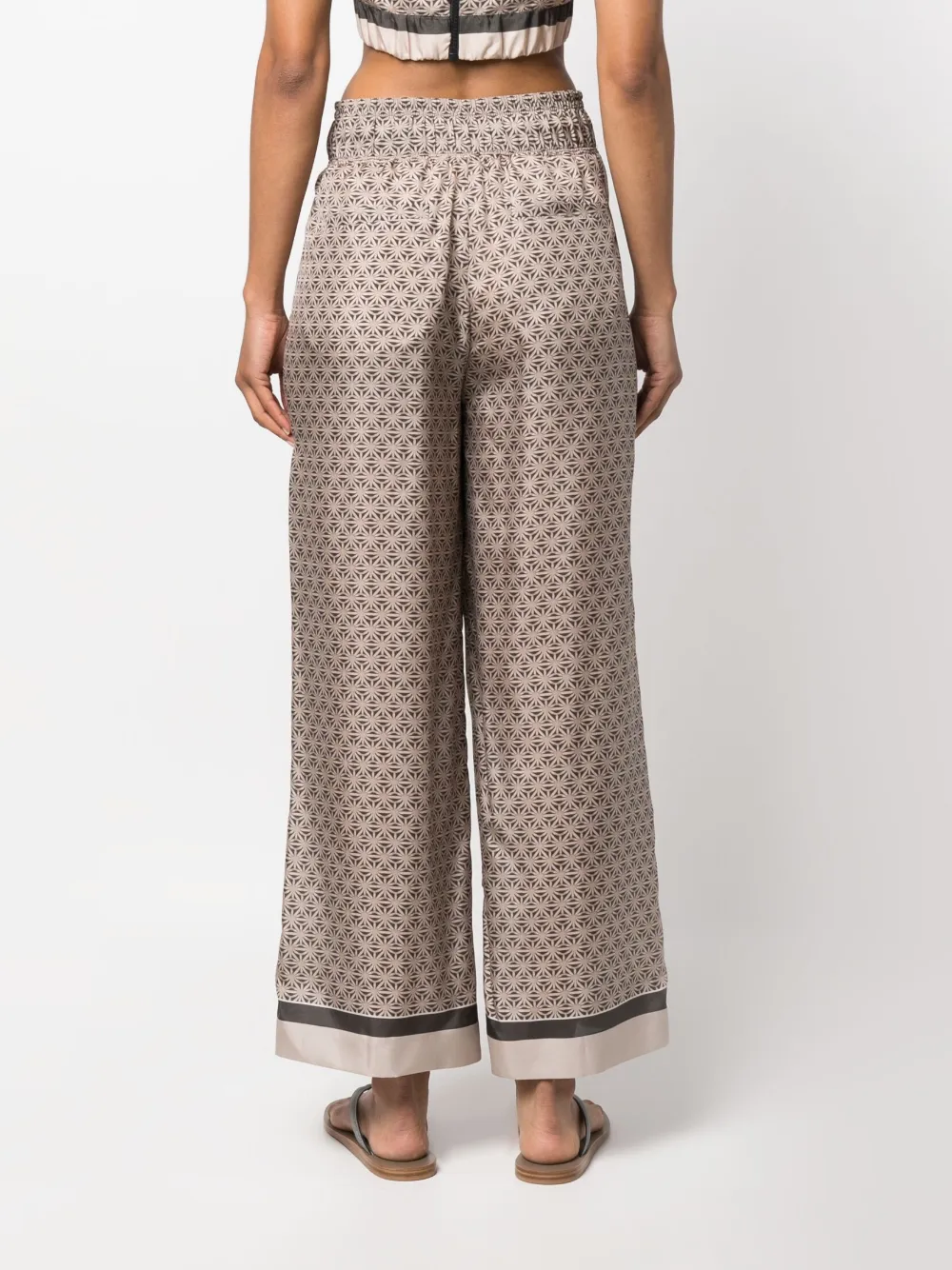 Brunello Cucinelli Printed Cropped Wide-leg Trousers In Nude