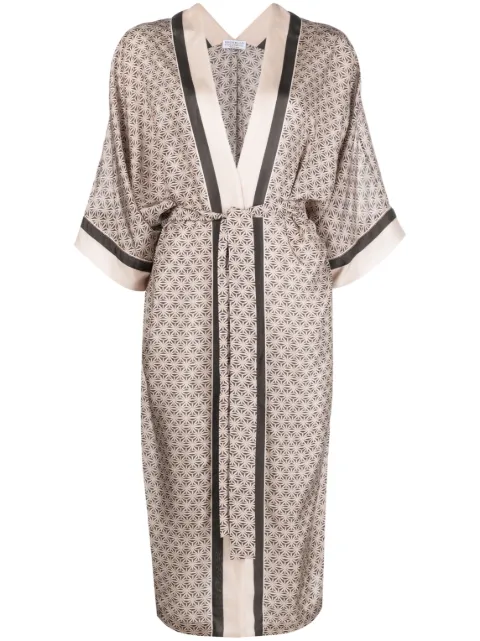 Brunello Cucinelli geometric-print silk wrap coat