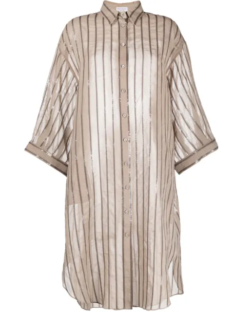 Brunello Cucinelli sequin-embellished striped cotton shirtdress