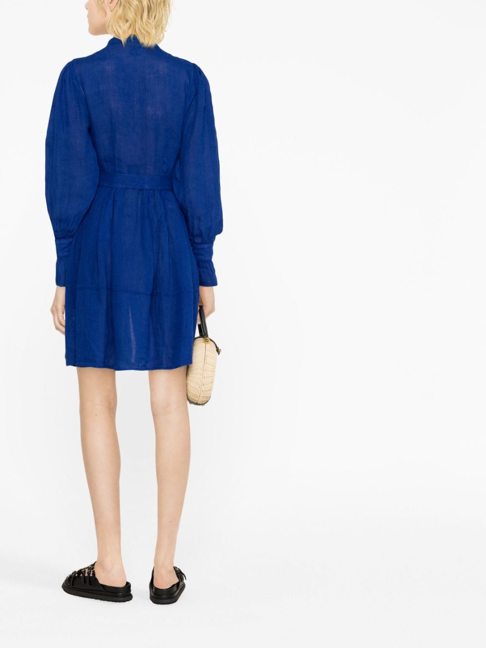 Shop 120% Lino Buttoned-up Linen Shirt Dress In Blue