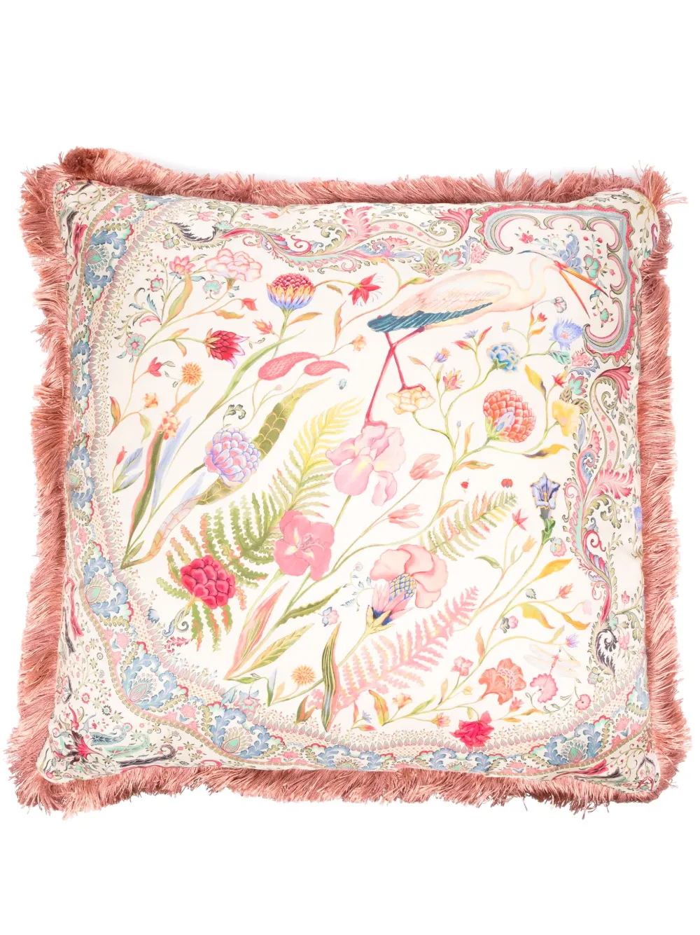 ETRO HOME floral-print fringed silk cushion (60x60cm) - Neutrals