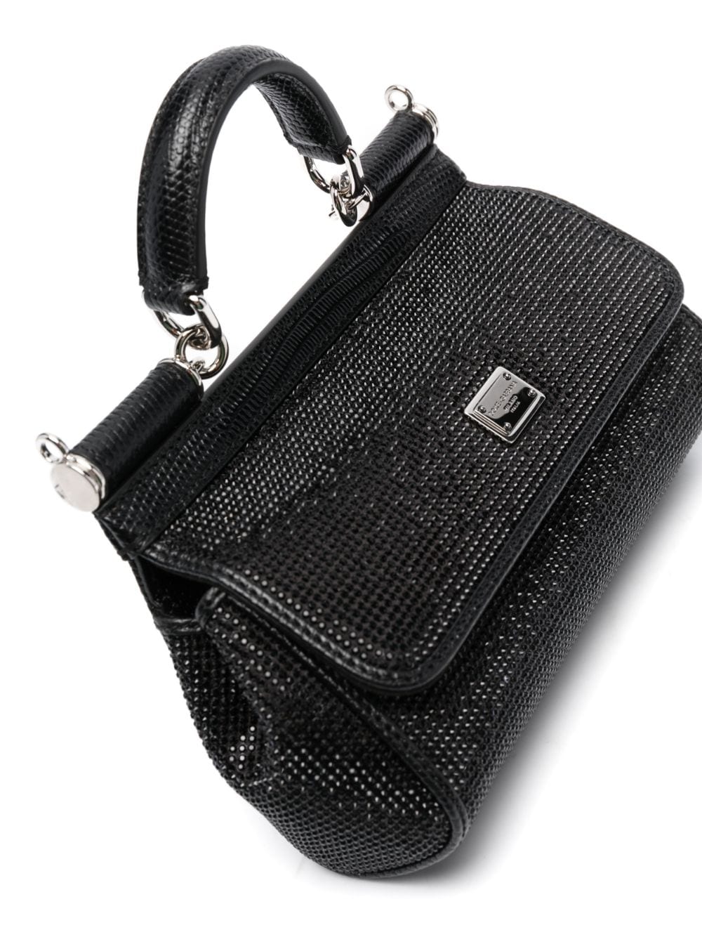 Shop Dolce & Gabbana Small Sicily Rhinestone-embellished Shoulder Bag In Black
