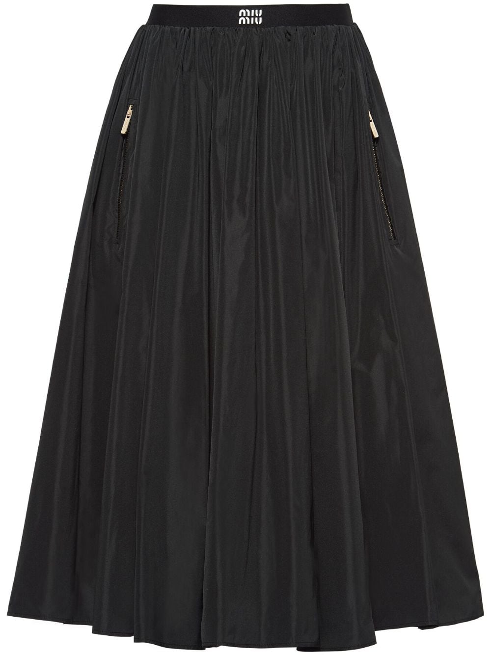 Miu Miu Full Technical Silk Skirt In Black