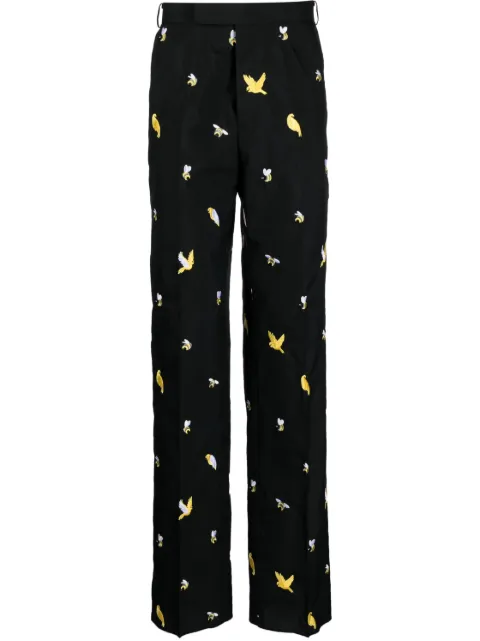 Thom Browne Birds and Bees embroidered straight-leg trousers