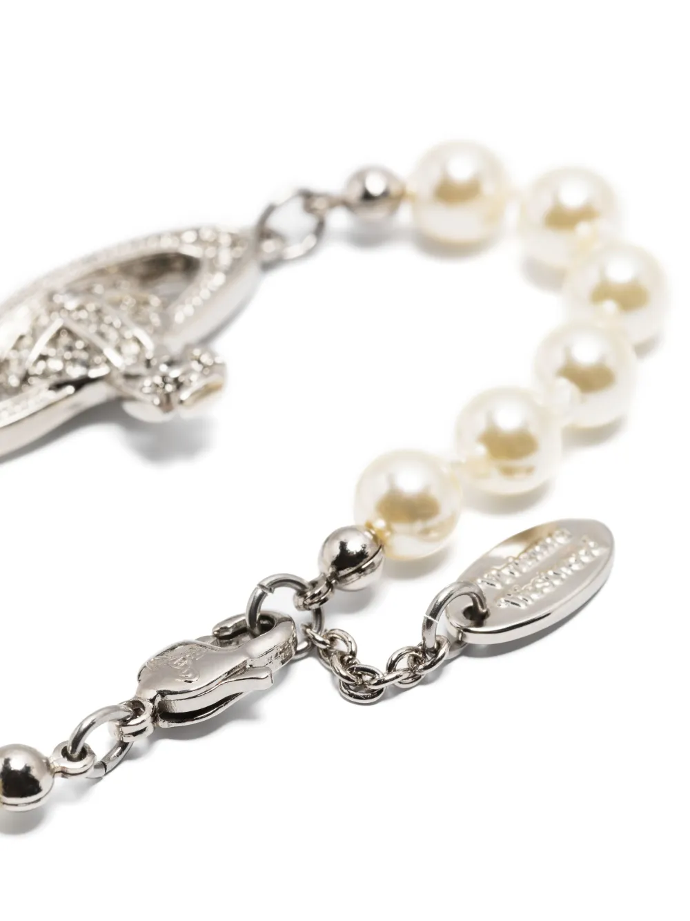 Vivienne Westwood Mini Bas Relief Pearl Bracelet In Silver
