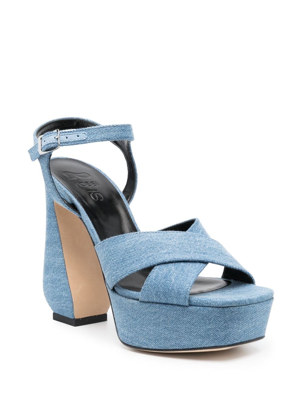 Shop Si Rossi 47mm Sculpted-heel Denim Sandals In Blau
