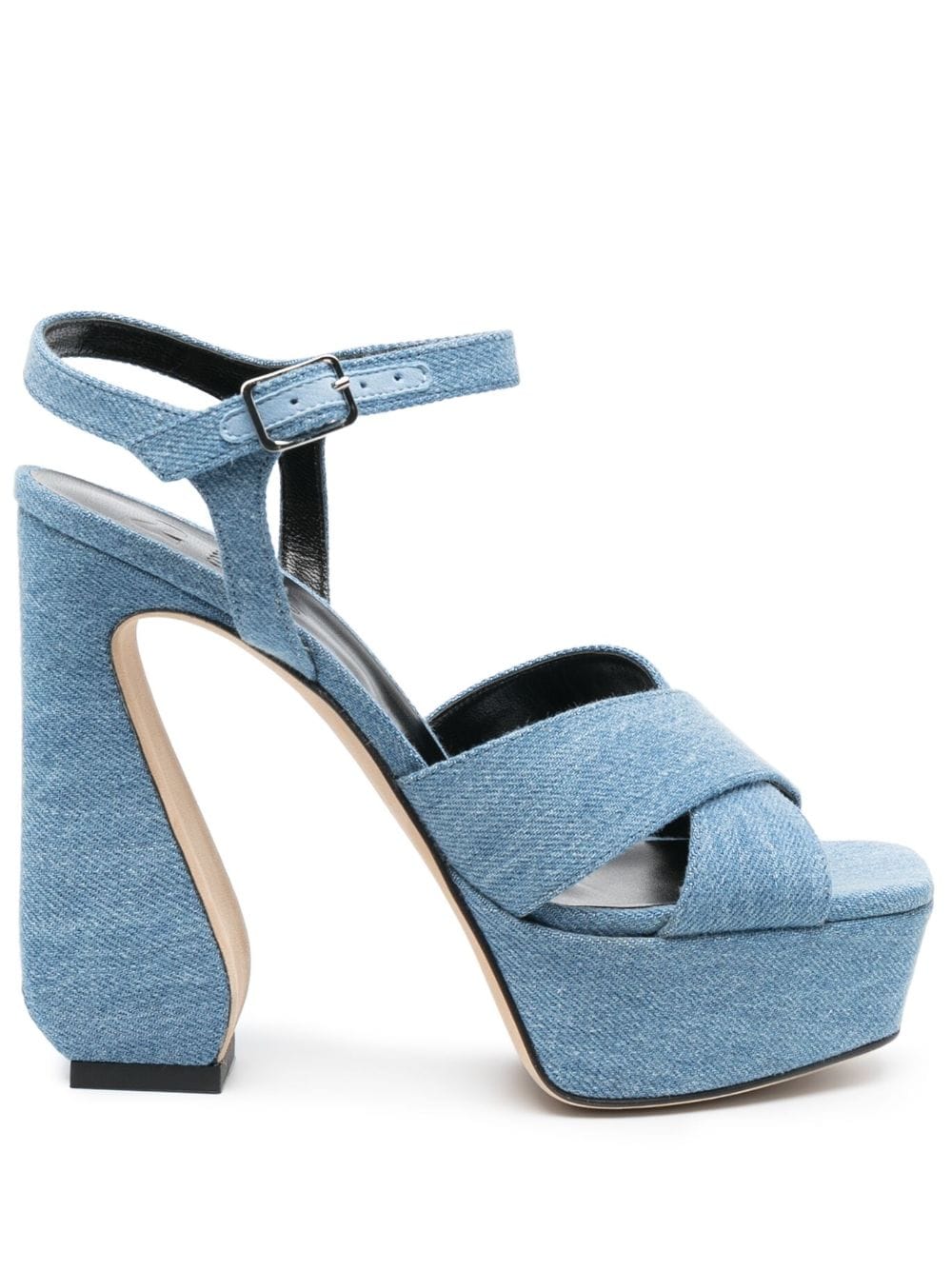 Shop Si Rossi 47mm Sculpted-heel Denim Sandals In Blau