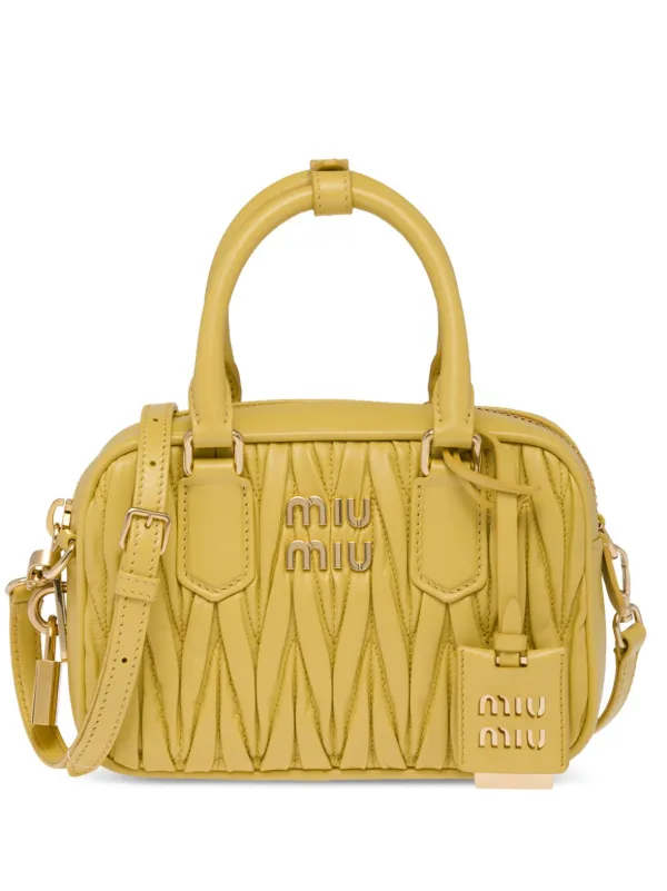 Miu Miu Logo-plaque Matelassé Shoulder Bag In Neutrals