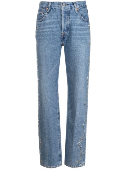 Anna Sui eyelet-embellished cotton tapered jeans