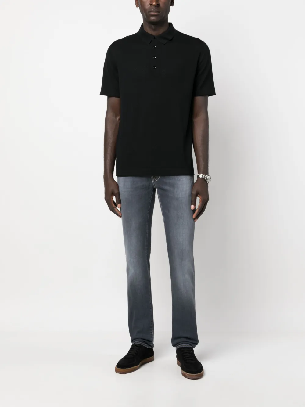 GOES BOTANICAL Poloshirt van merino - Zwart