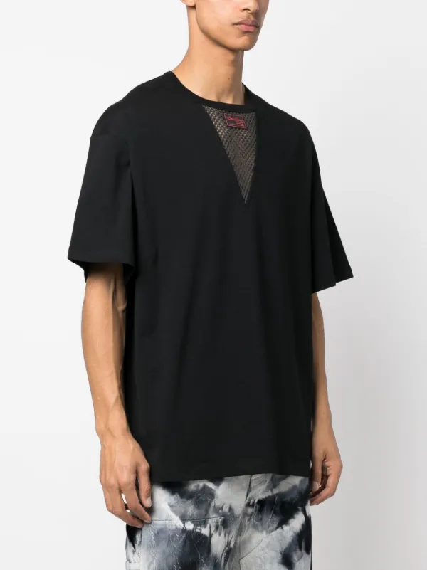 【在庫処分】 T-shirt short-sleeve fishnet-panel Simons Raf | FARFETCH | Black トップス