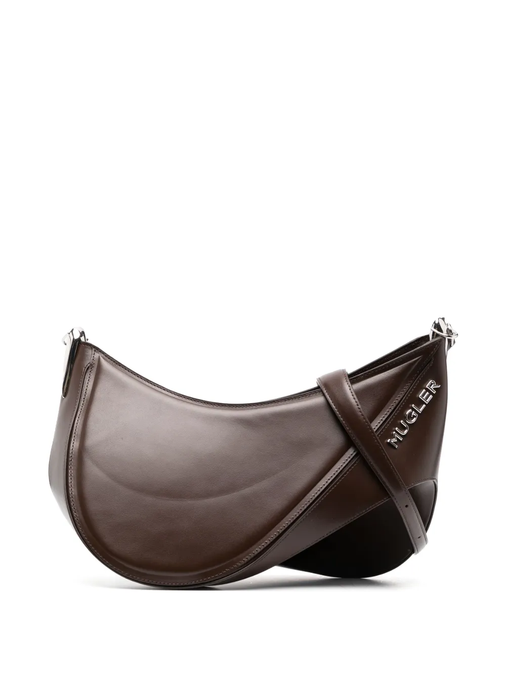 Mugler Logo-plaque Shoulder Bag In Brown