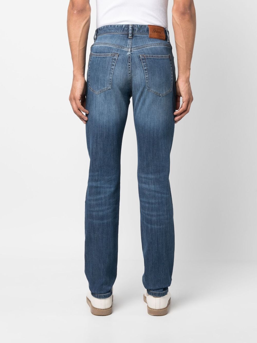 Shop Brioni Logo-patch Straight-leg Jeans In Blue