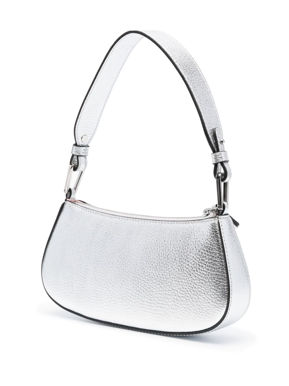 Shop Coccinelle Logo-detail Zip-up Shoulder Bag In Silver