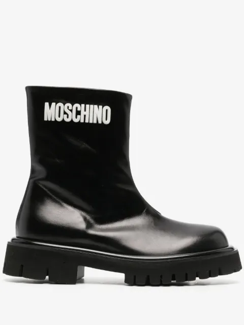 Moschino embossed-logo zipped leather boots
