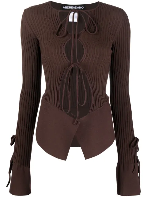 ANDREĀDAMO tie-fastening long-sleeve knitted top
