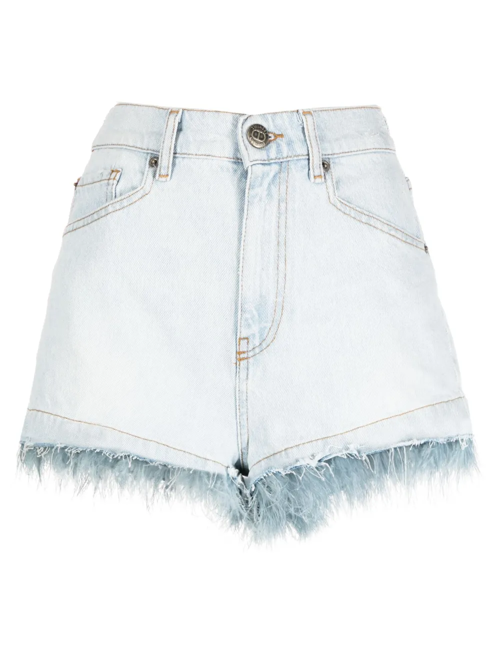 feather-trim denim shorts