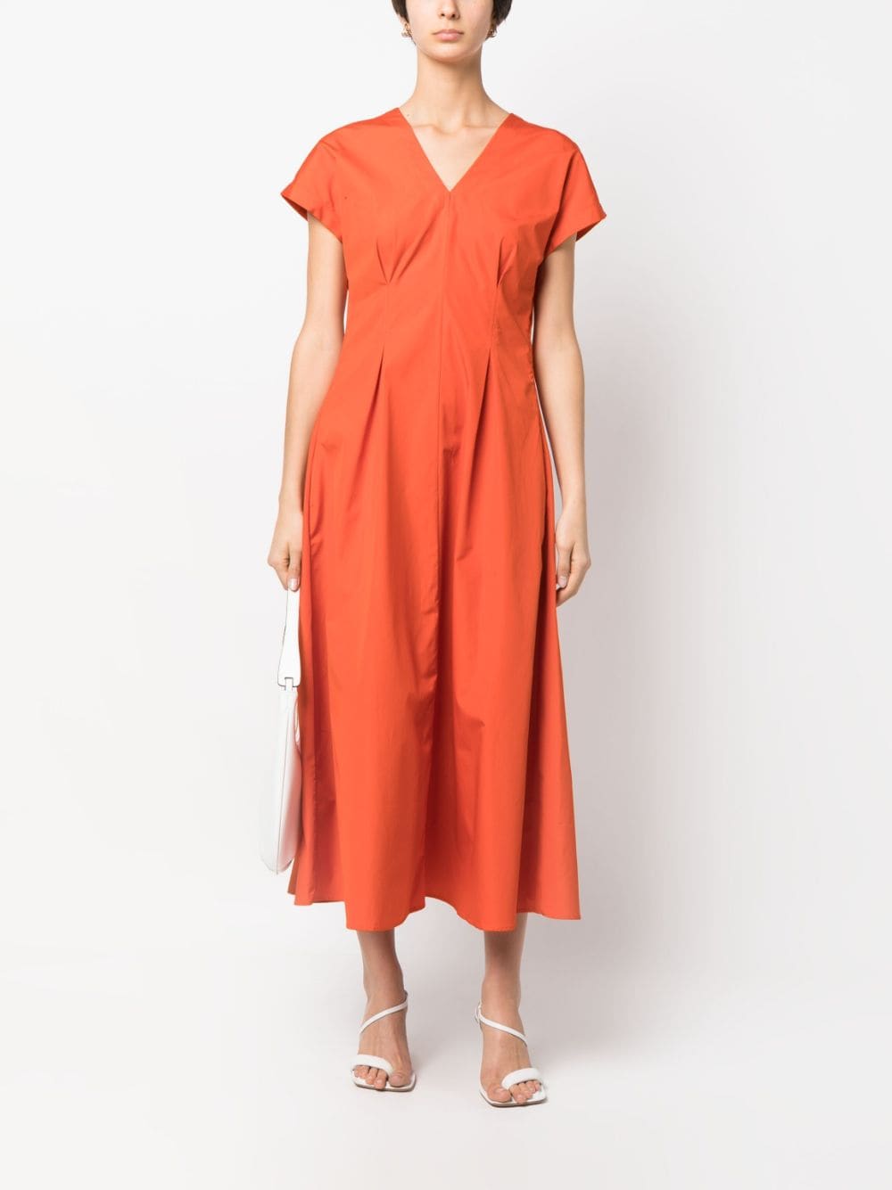 Shop Aspesi Short-sleeve Pleated Long Dress In Orange