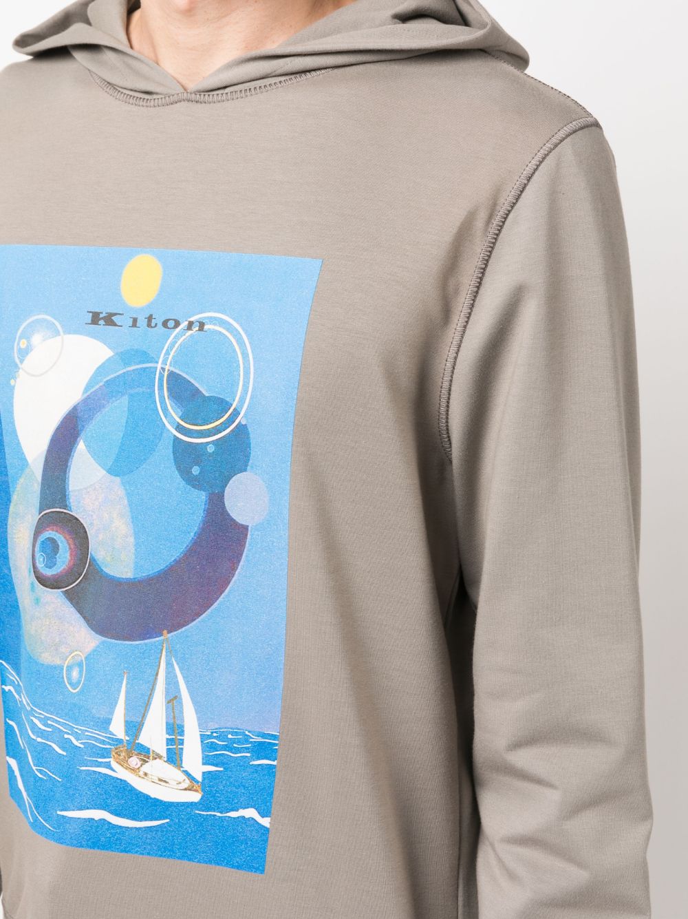 Shop Kiton Graphic-print Cotton Hoodie In Grey