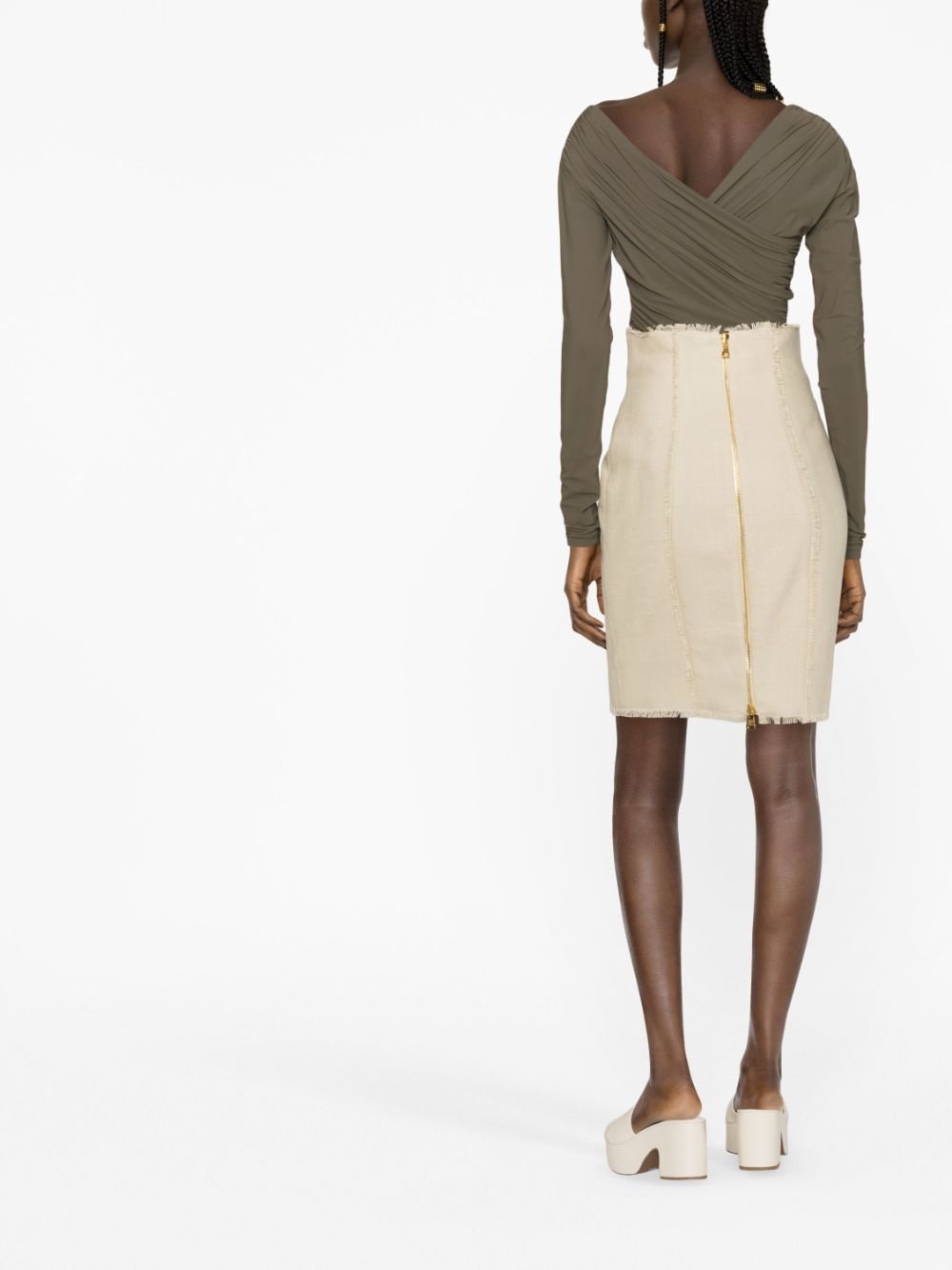 Shop Balmain High-waisted Skirt In Neutrals