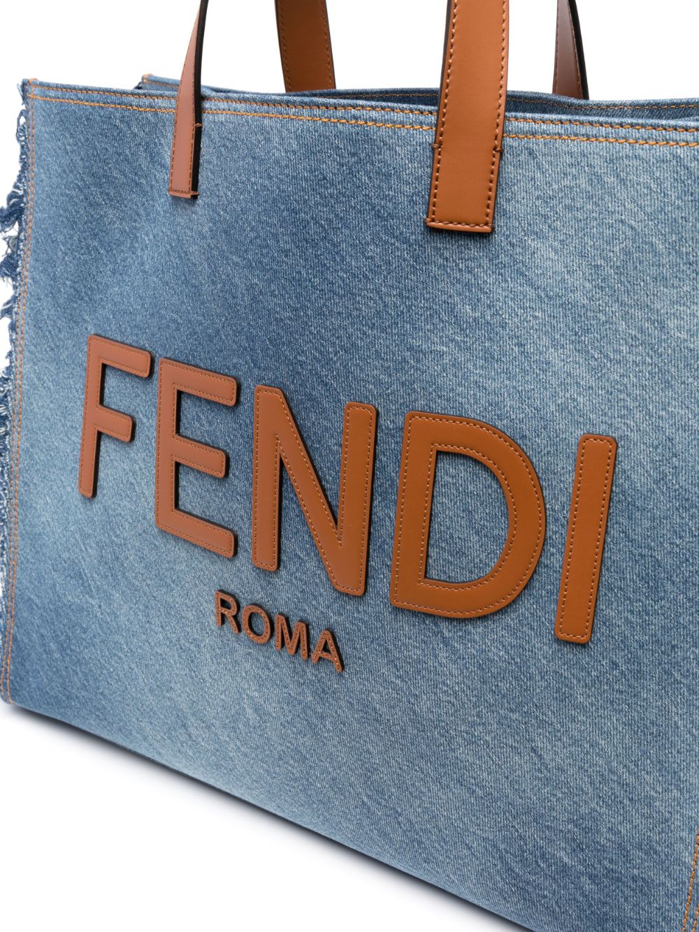 Shop Fendi Fringe-detailing Denim Tote Bag In Blue