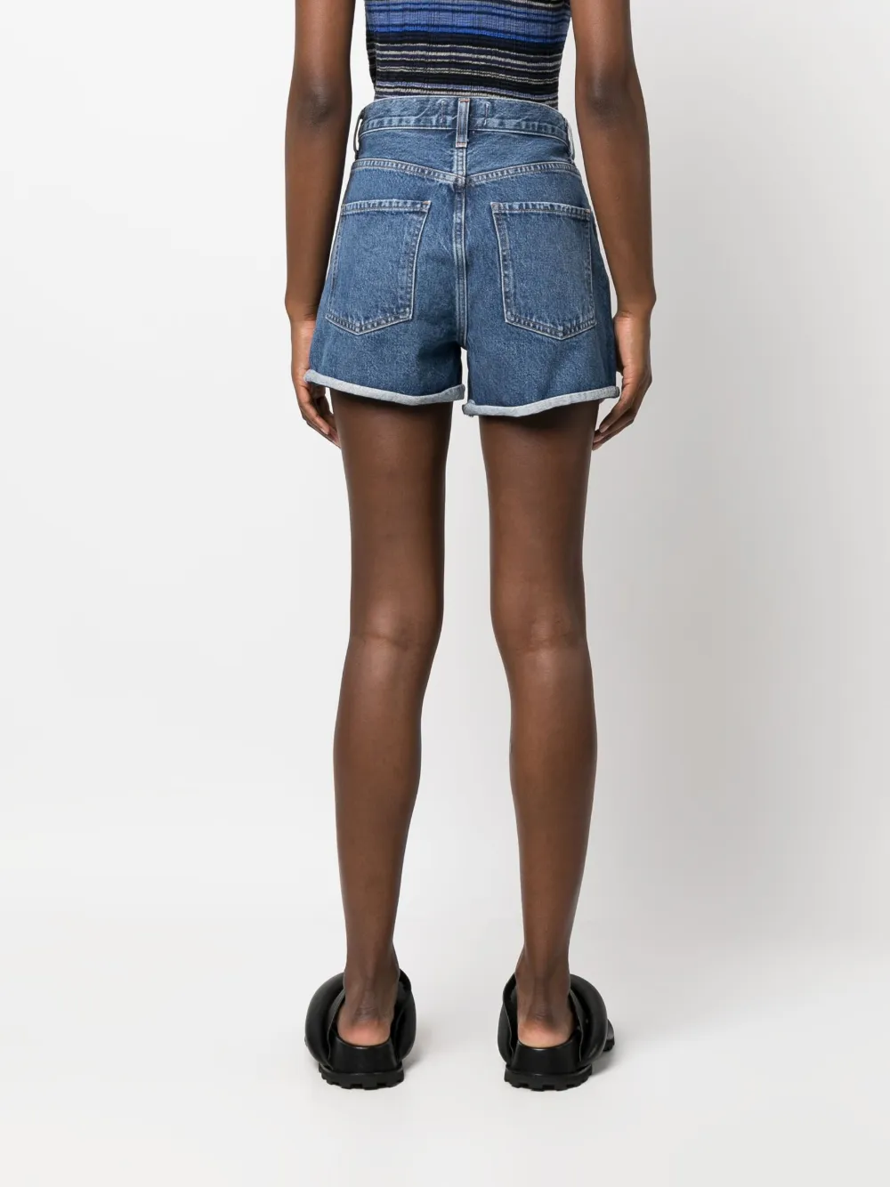 Shop Agolde Rolled-hem Denim Shorts In Blue