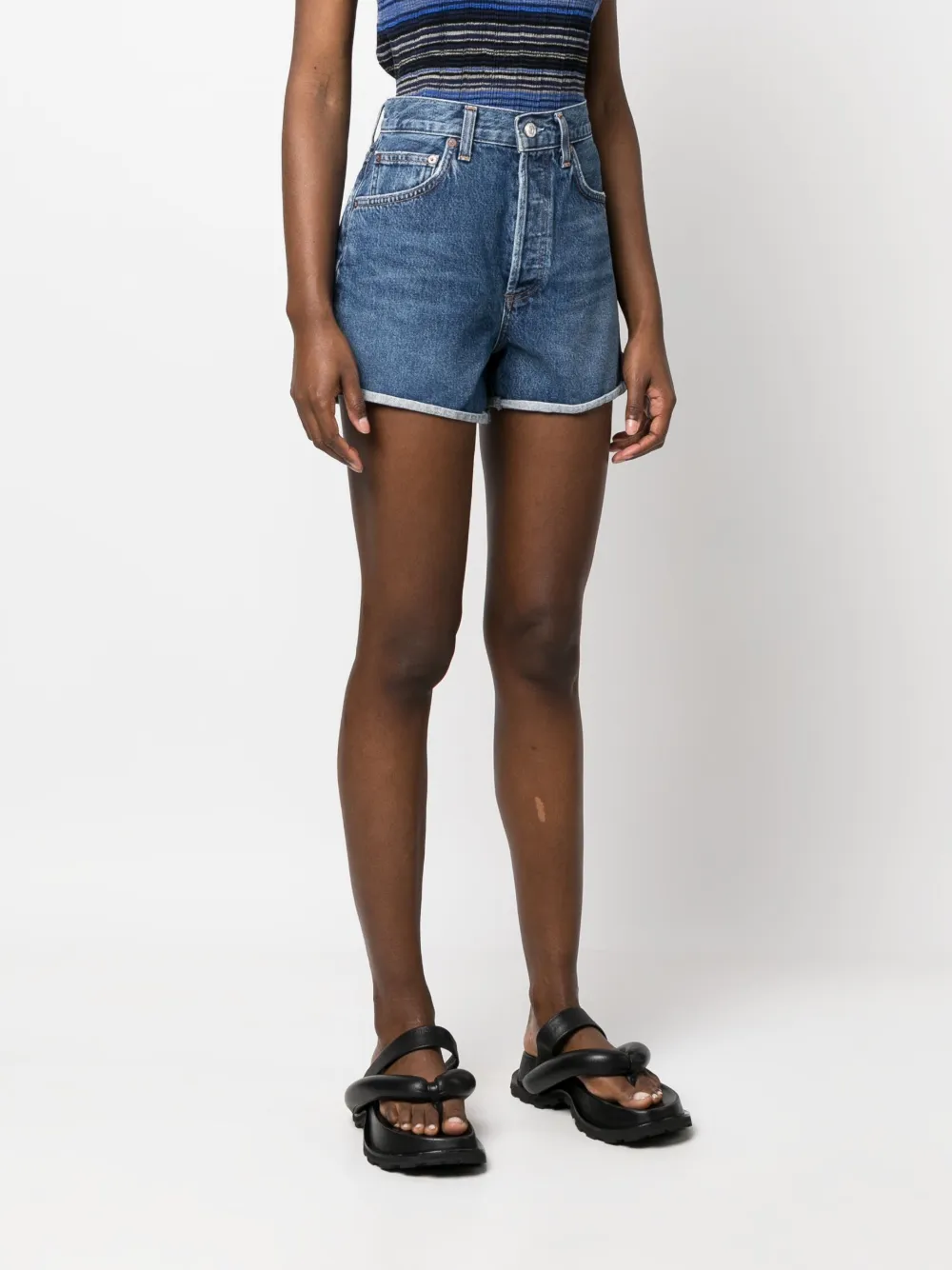 Shop Agolde Rolled-hem Denim Shorts In Blue