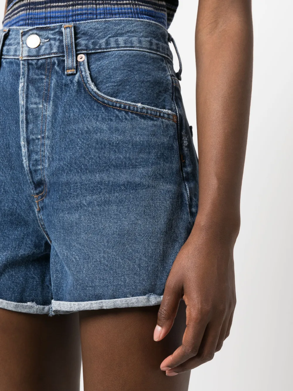 Shop Agolde Rolled-hem Denim Shorts In Blue