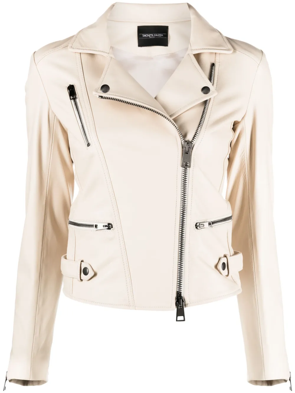 Simonetta Ravizza Zip-up Leather Biker Jacket In Neutrals