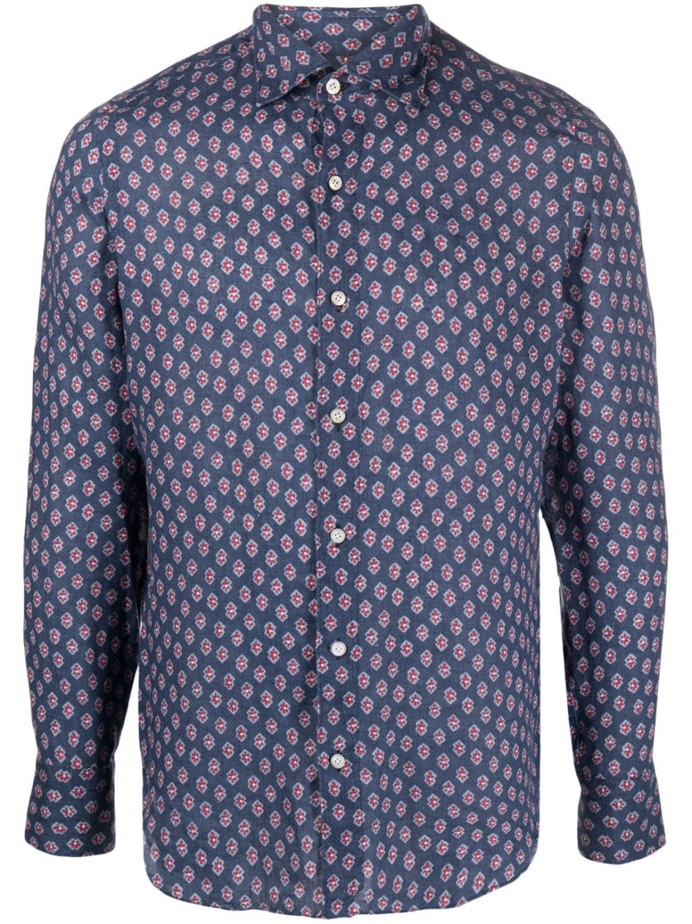 Finamore 1925 Napoli Jacquard-pattern Linen Shirt In Blue
