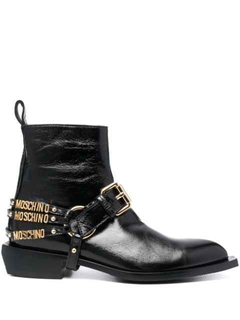 Moschino logo-lettering leather boots