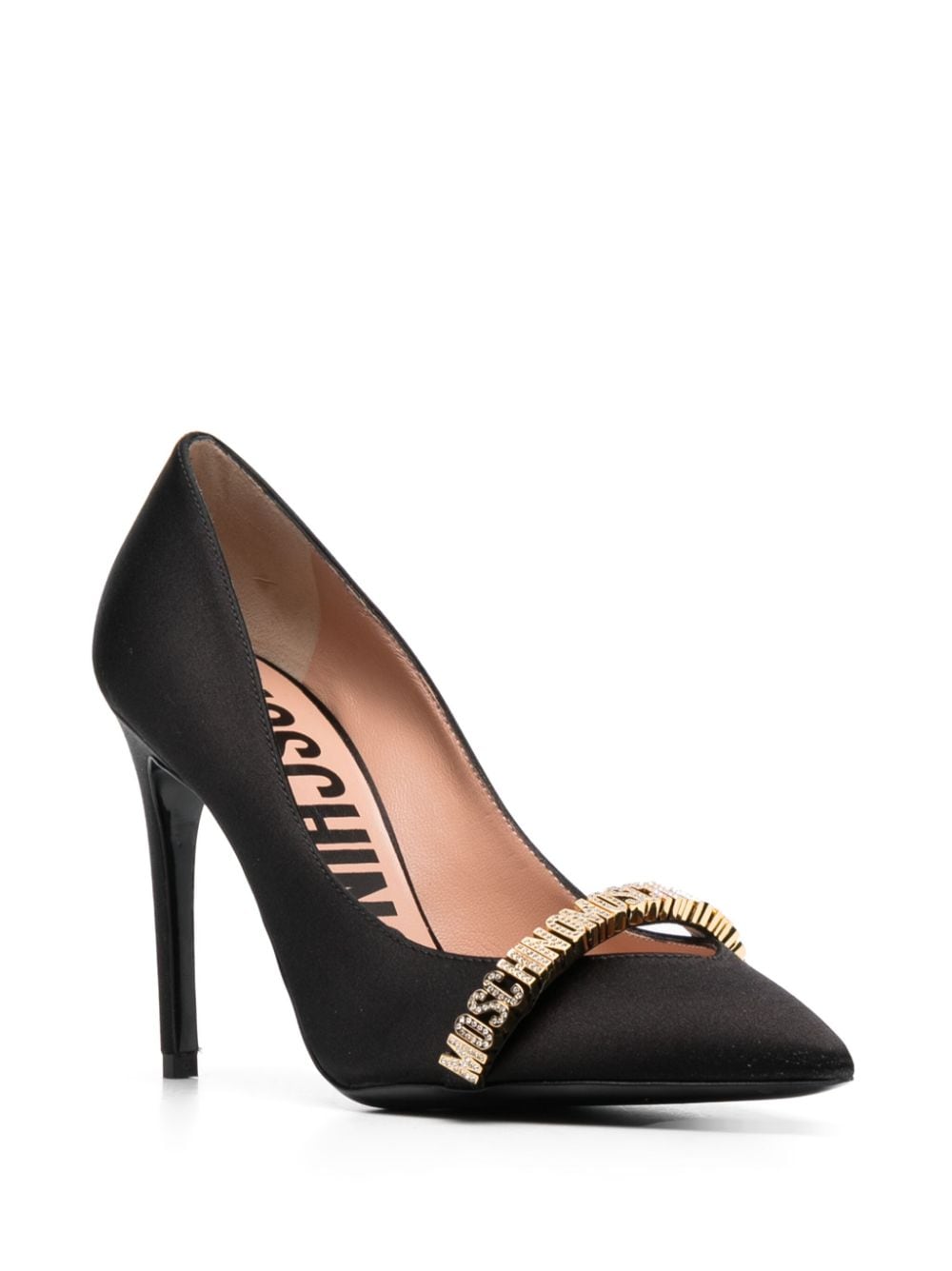 Shop Moschino 100mm Logo-lettering Leather Pumps In Black