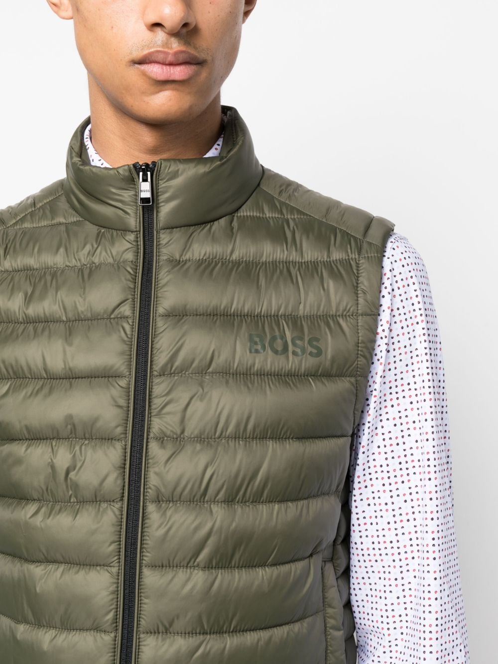 Shop Hugo Boss Tonal Logo-print Quilted Gilet In Green