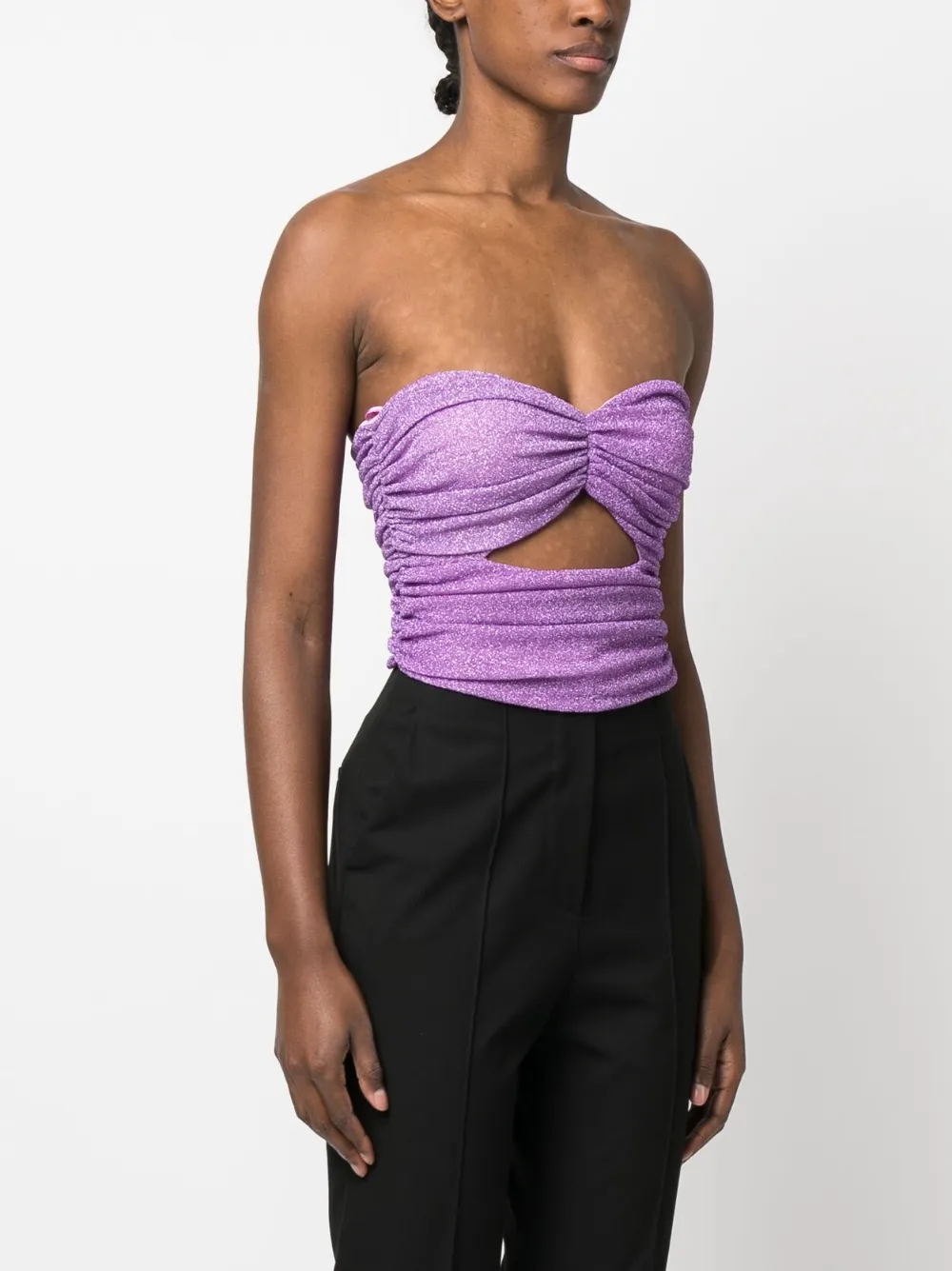 Shop Amen Lurex Cropped Top In Purple