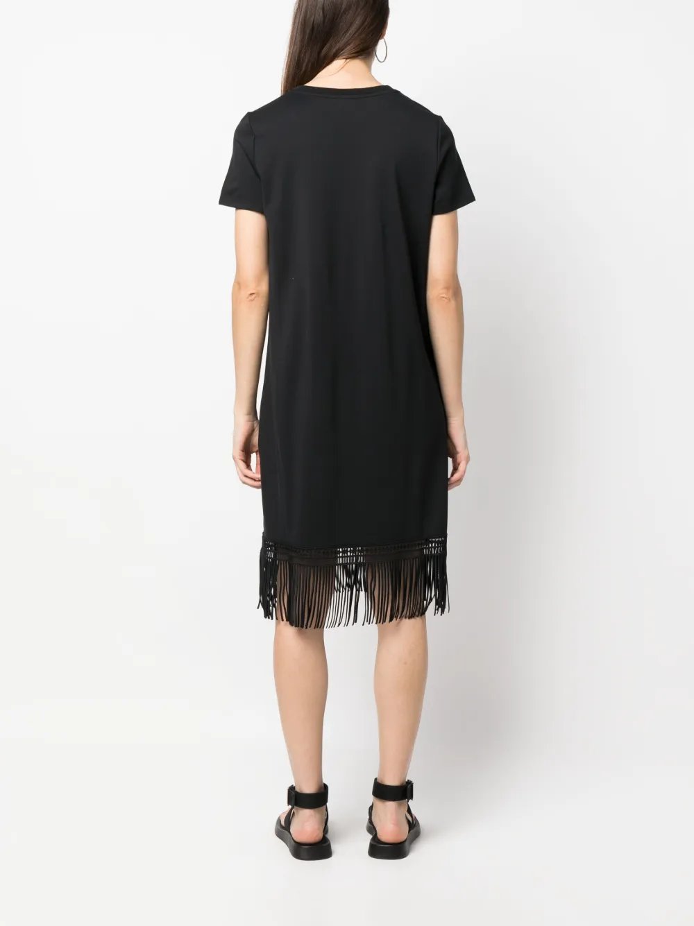 Liu •jo Short-sleeve Fringed T-shirt Dress In Black