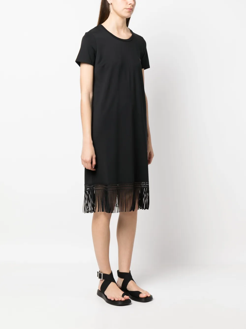 Liu •jo Short-sleeve Fringed T-shirt Dress In Black