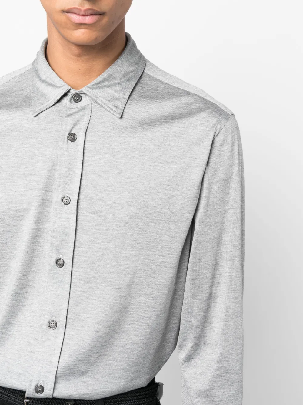 Shop Brioni Mélange-effect Button Shirt In Grey