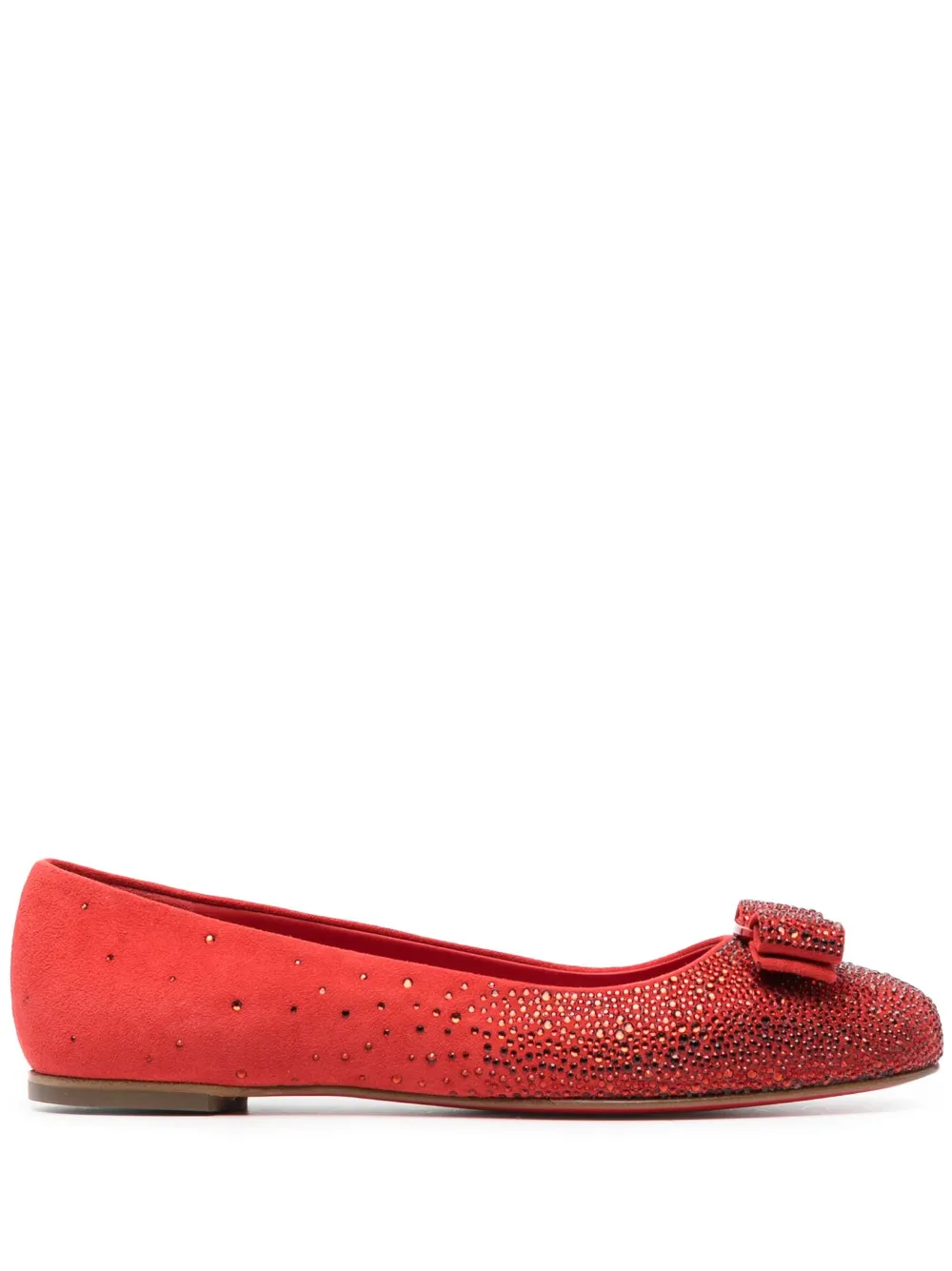 Ferragamo Vara-bow rhinestone-embellished ballerina shoes Red