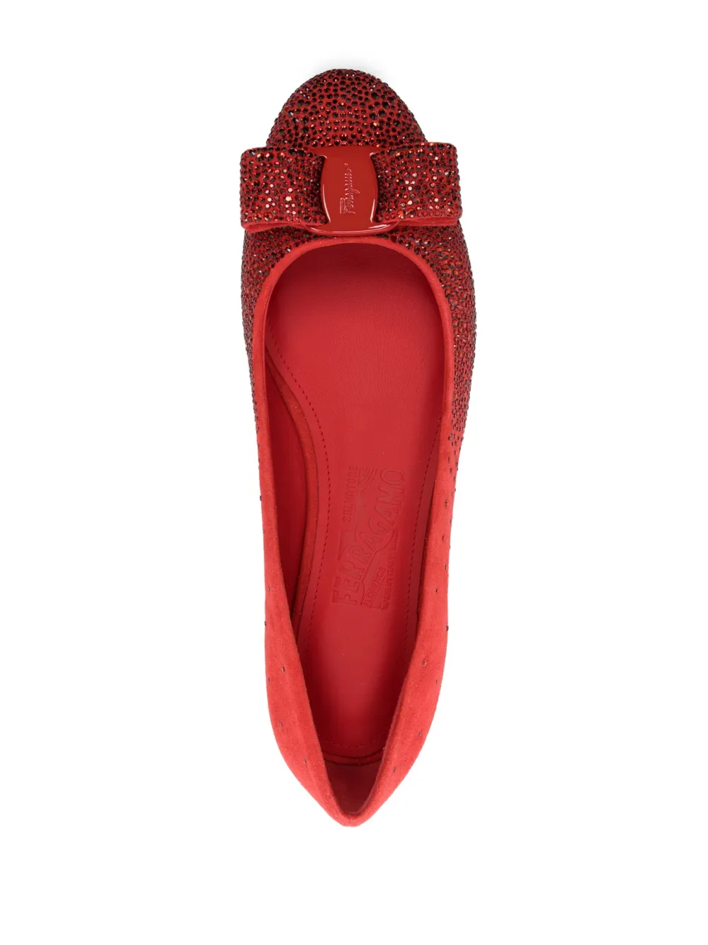 Ferragamo Vara-bow rhinestone-embellished ballerina shoes Red