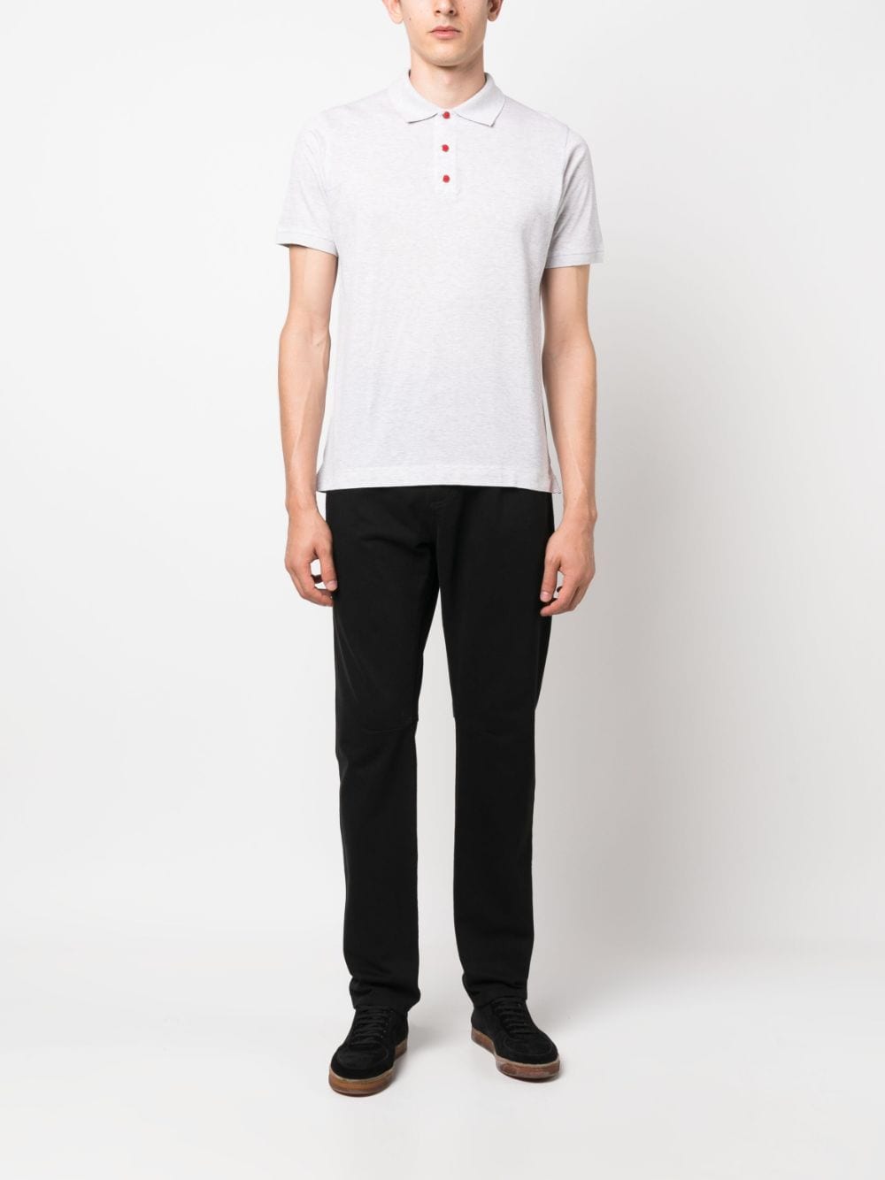 Shop Kiton Logo-print Button Polo Shirt In Grey