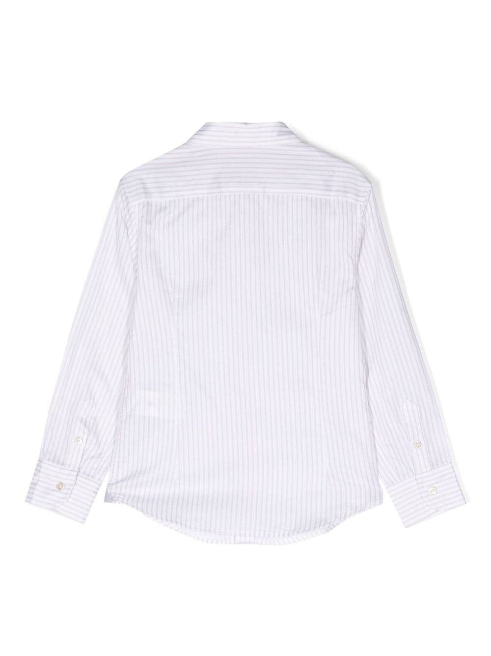 Shop Eleventy Long-sleeve Striped Cotton Shirt In Weiss