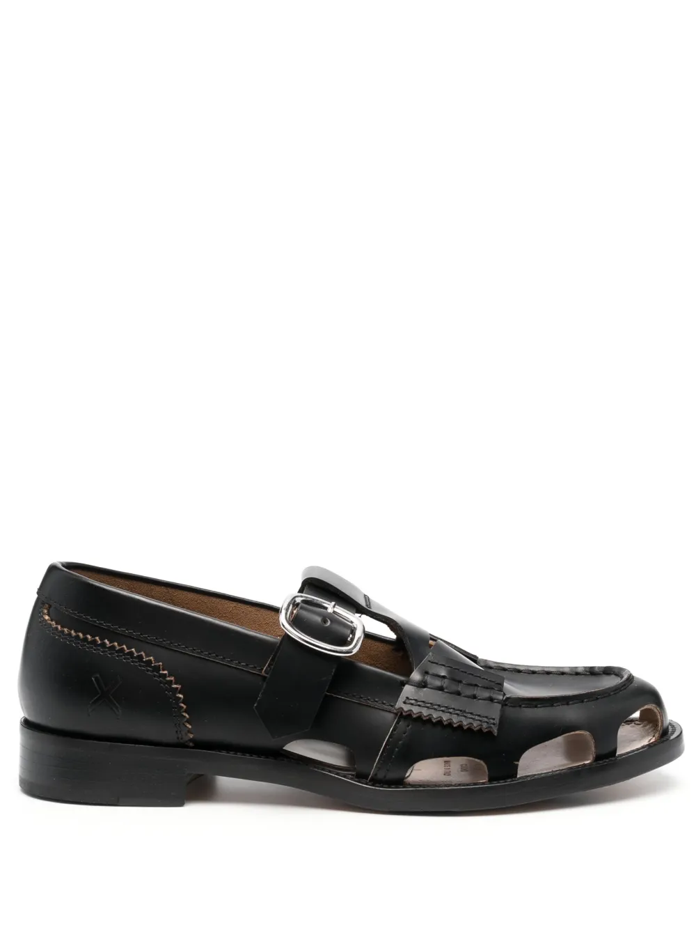 Shop College Cut-out Detail Leather Loafers In Black