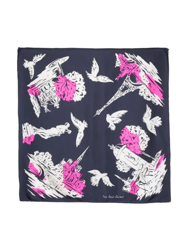 Saint Laurent Pre-owned 1990s Graphic-print Silk Scarf in Blue
