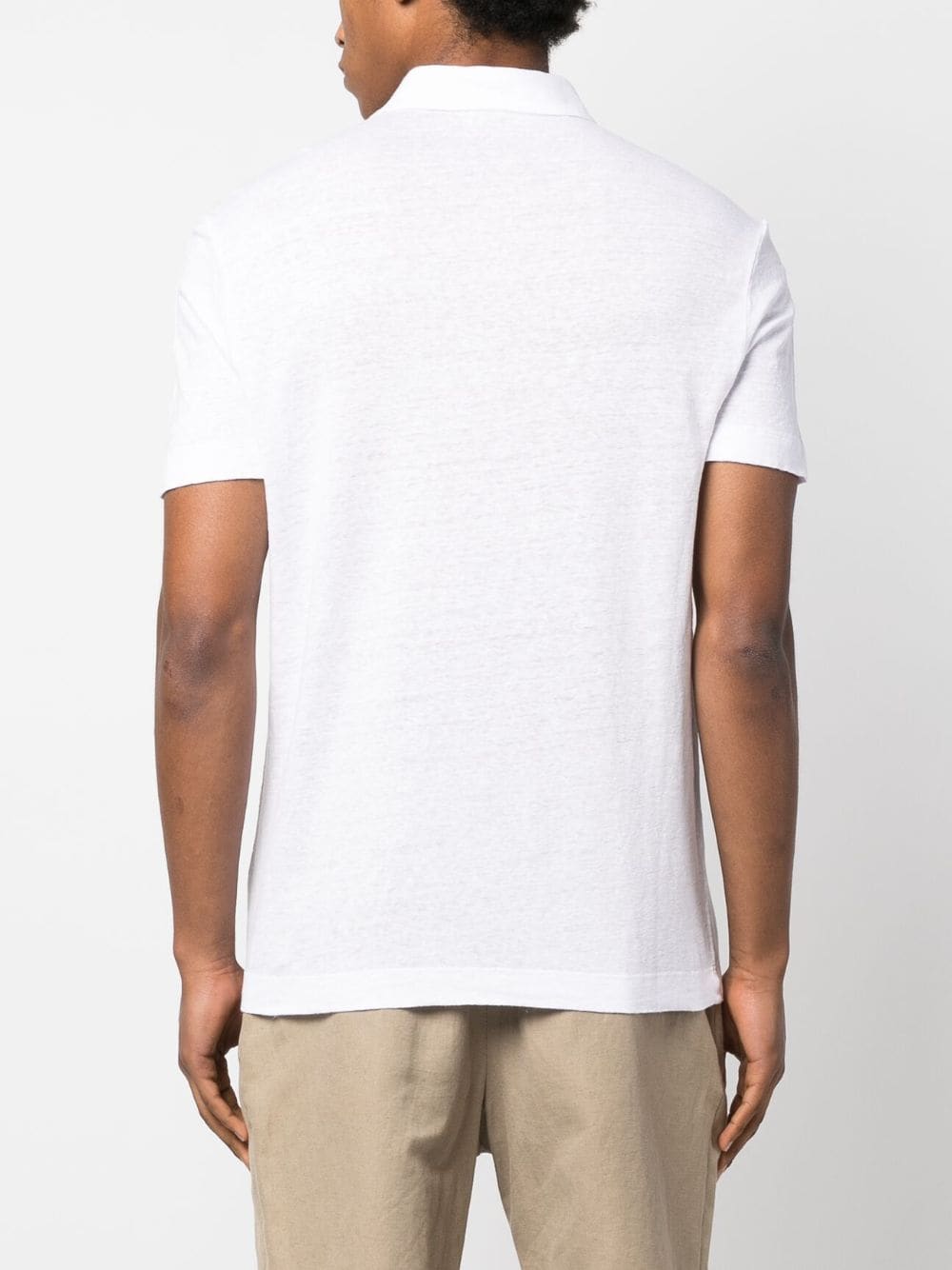 Shop Malo Short-sleeve Linen Polo Shirt In White