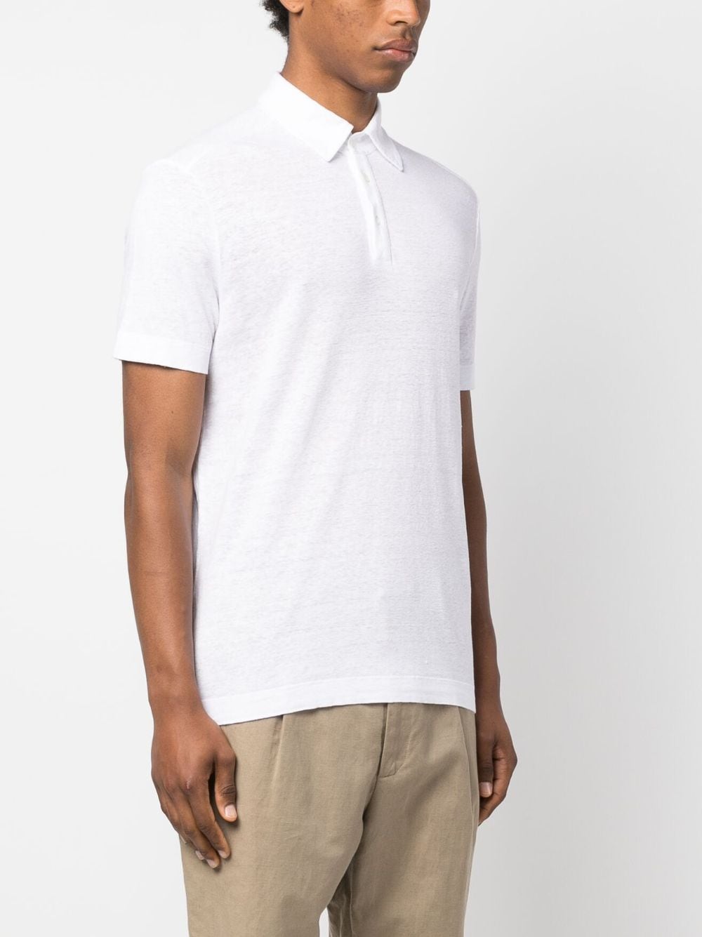 Shop Malo Short-sleeve Linen Polo Shirt In White