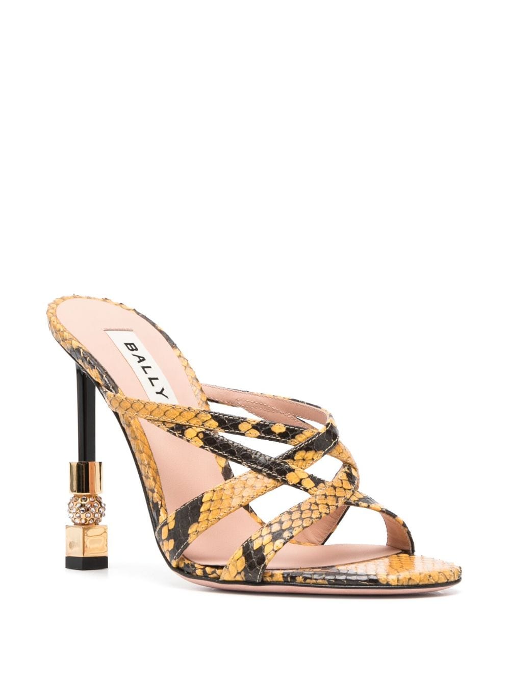 Shop Bally Snakeskin-print 110mm Leather Mules In Yellow