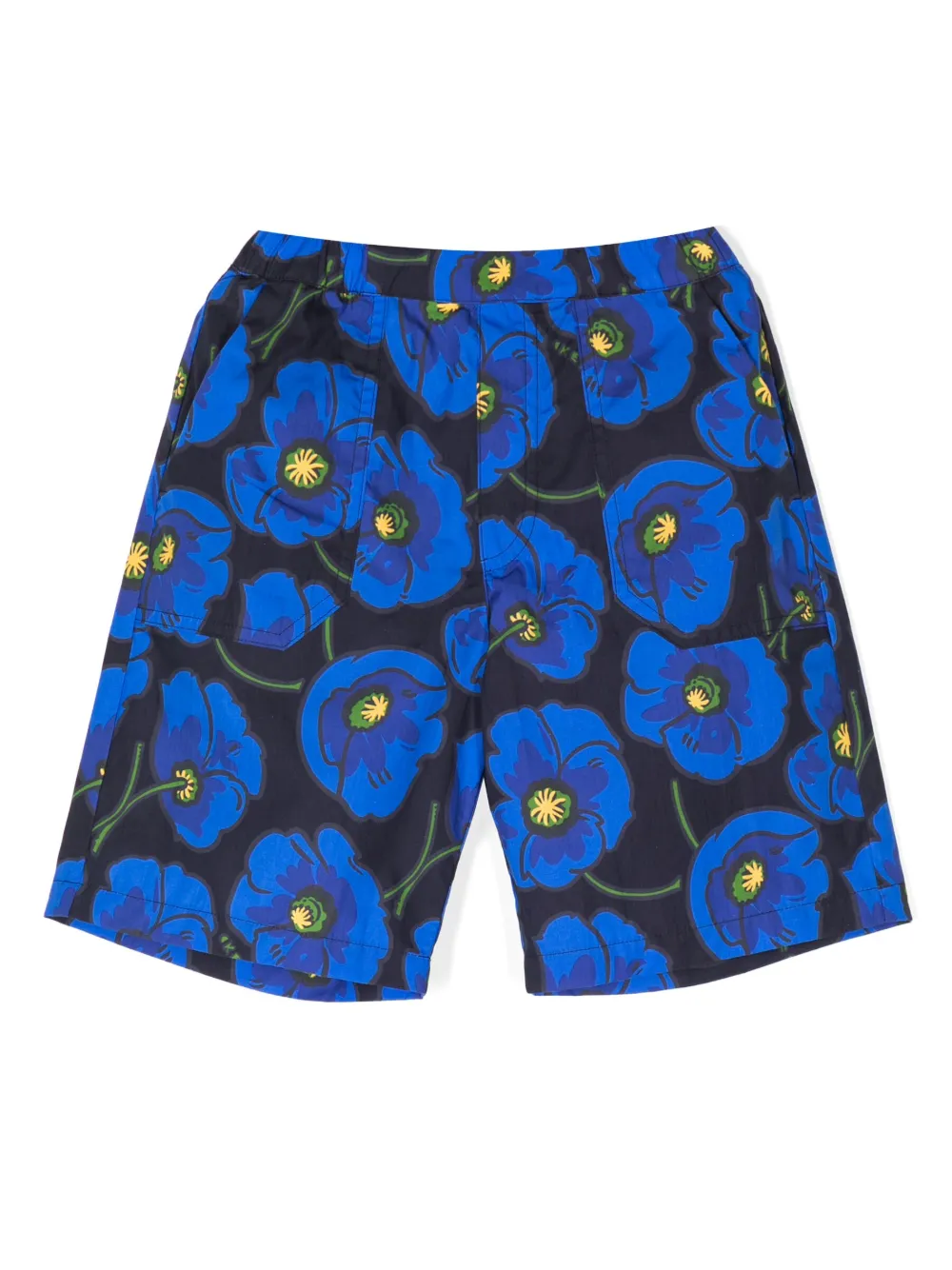 Kenzo Floral-print Cotton Bermuda Shorts In Blue