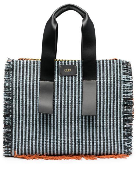 QUIRA - logo-patch raffia tote bag